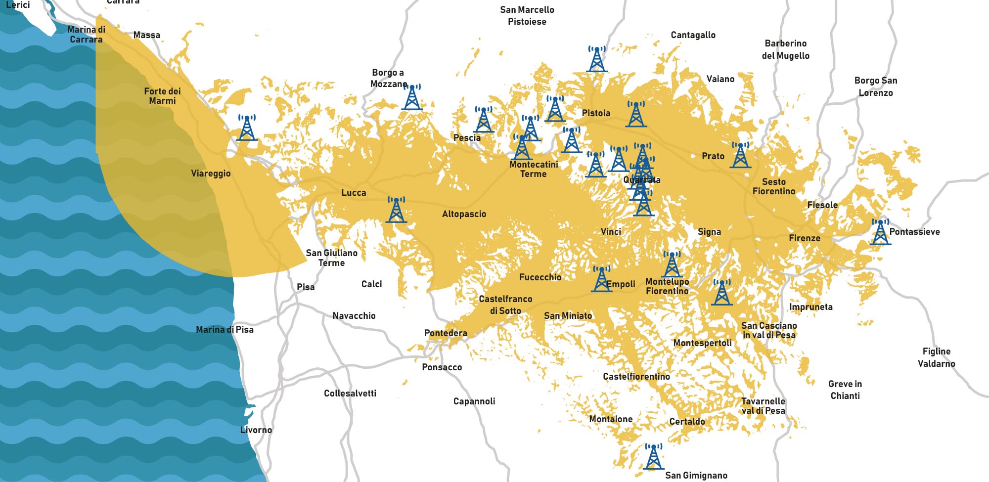 mappa della copertura wireless in toscana