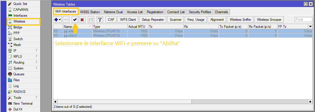 configurazione del wifi