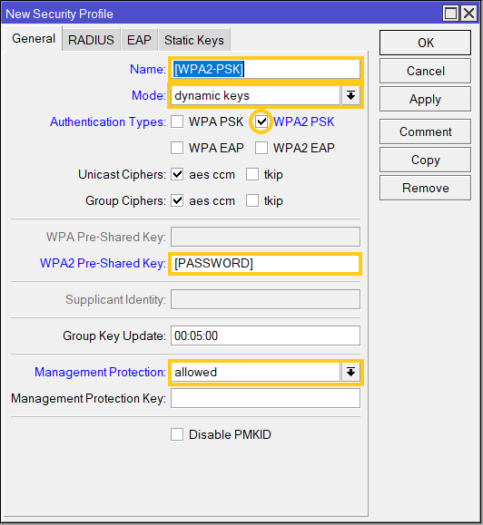 configurazione del wifi mikrotik