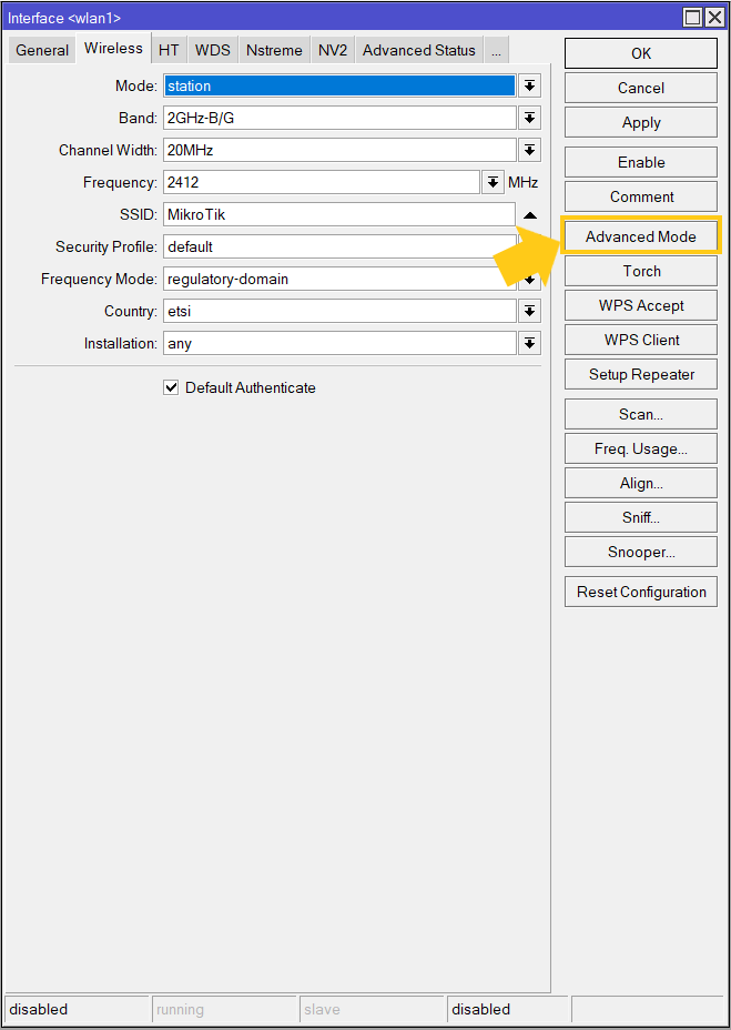 configurazione del wifi mikrotik