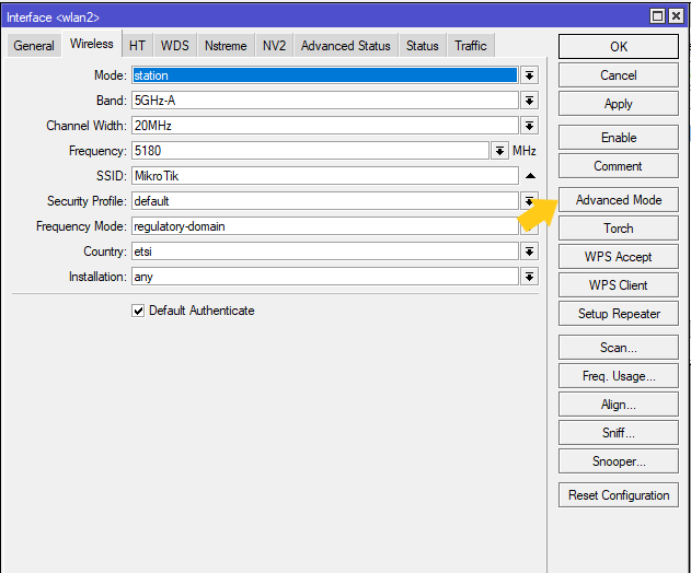 configurazione del wifi mikrotik