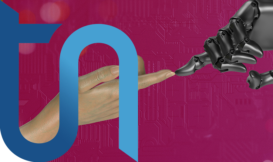 Incontro tra azienda e intelligenza artificiale, metaforo di un quadro rinascimentale, l'incontro del dito dito umano con il dito artificiale