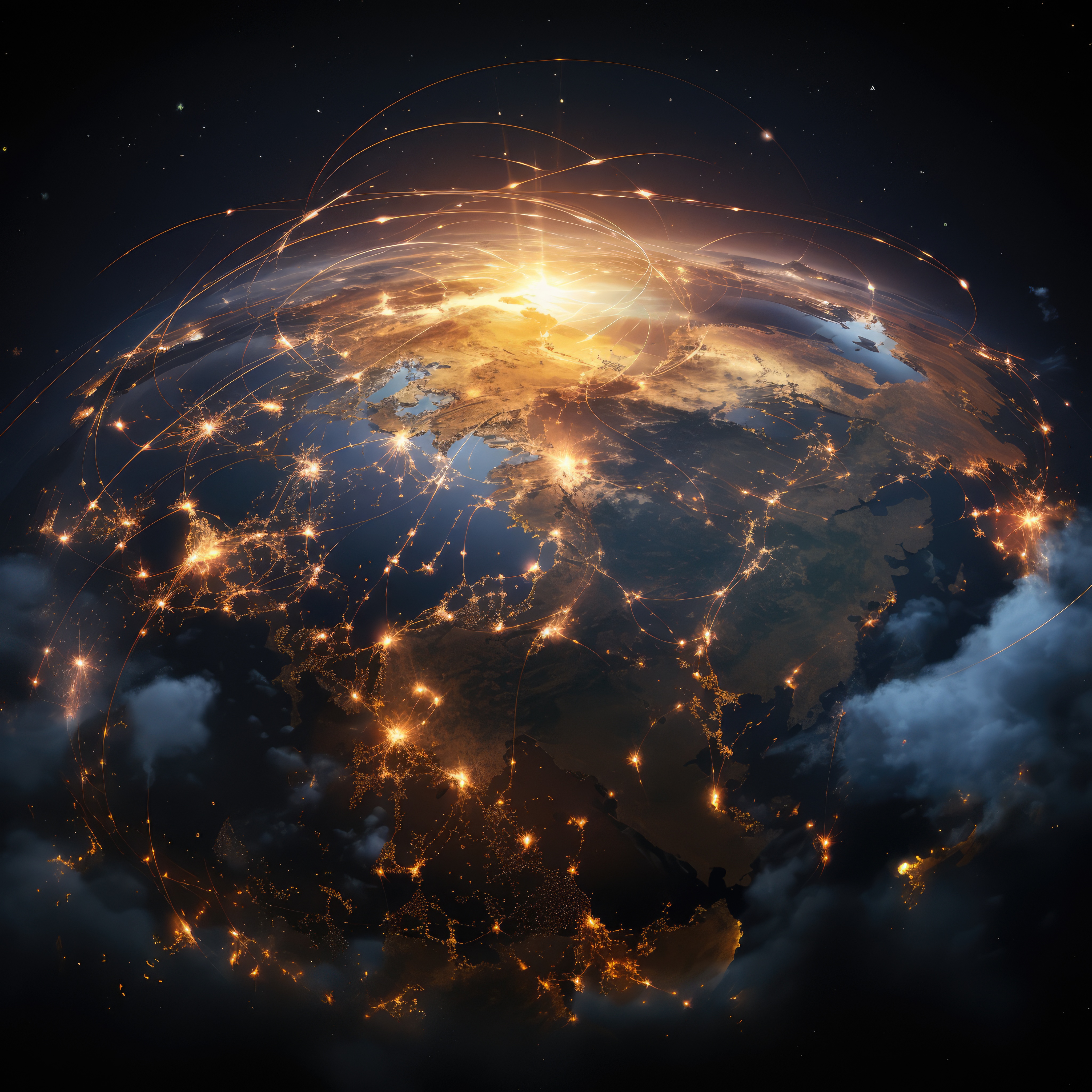 Rappresentazione della terra e le sue connessioni satellitari viste dallo spazio